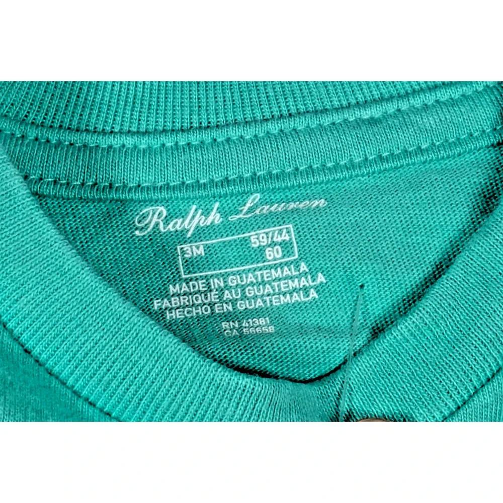 Ralph Lauren Baby Boy Girl Teal Green Cotton T-Shirt NWOT 3 Months Purple Pony